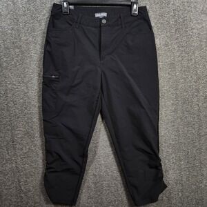 Eddie Bauer Women's Sky Capri Black Ruched Athletic Sport Pants‎ Size Small